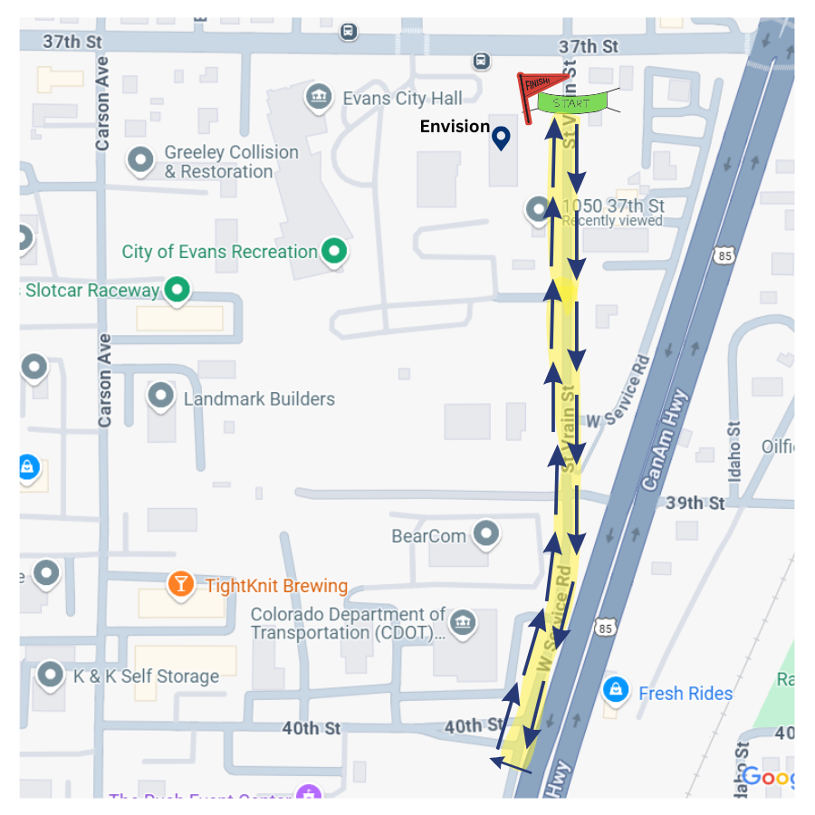 Visual map of the 1k Race route.